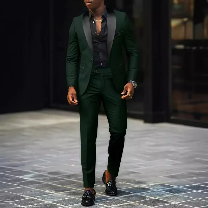 

Мужской костюм KIDWHXR из 2 предметов: пиджак с длинным рукавом и пэчворком, однобортный, и однотонные брюки, облегающий крой, для свадьбы, для жениха