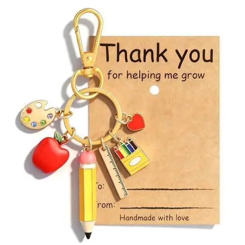 3D Cartoon Keychain for Apple Drawing Board, Heart Pendant Keyring – Teacher Appreciation Gift, Pencil-Shaped Keychain