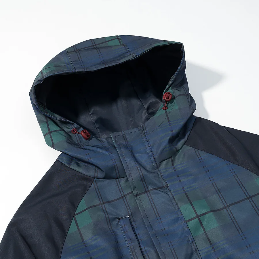 Windbreaker mit Kapuze für Damen, kariert, mit Reißverschluss, Kordelzug in der Taille, lange Ärmel, mit Taschen, marineblau, kurz geschnitten, locker, bequem, weich, schick, Herbst-Windbreaker – Detail 10