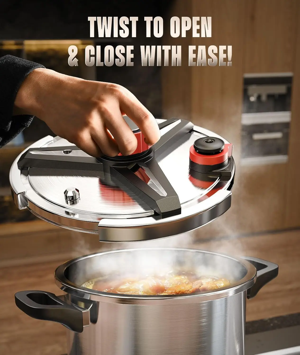 

Pressure Cooker 13 QT, [Save 70% Cooking Time] Stainless Steel Pressure Canner with Triple-Layer Steel Body [One Hand Operation]