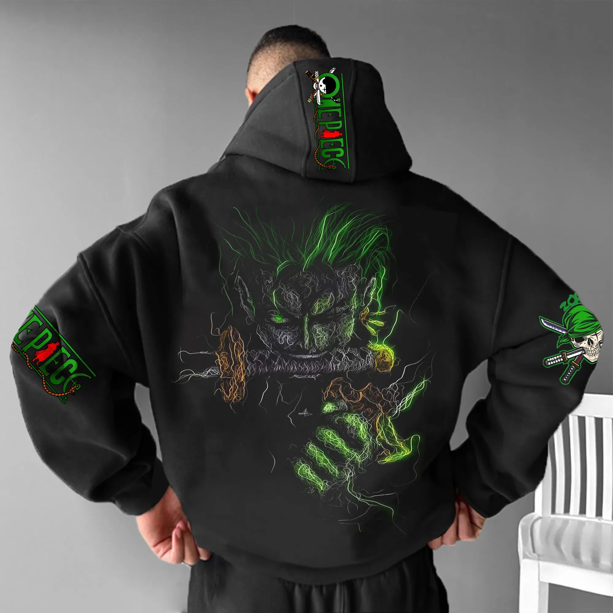 Sudadera con capucha de colaboración de una pieza para hombre, chaqueta de otoño, mercancía de anime Nika Luffy y Azoro para hombre