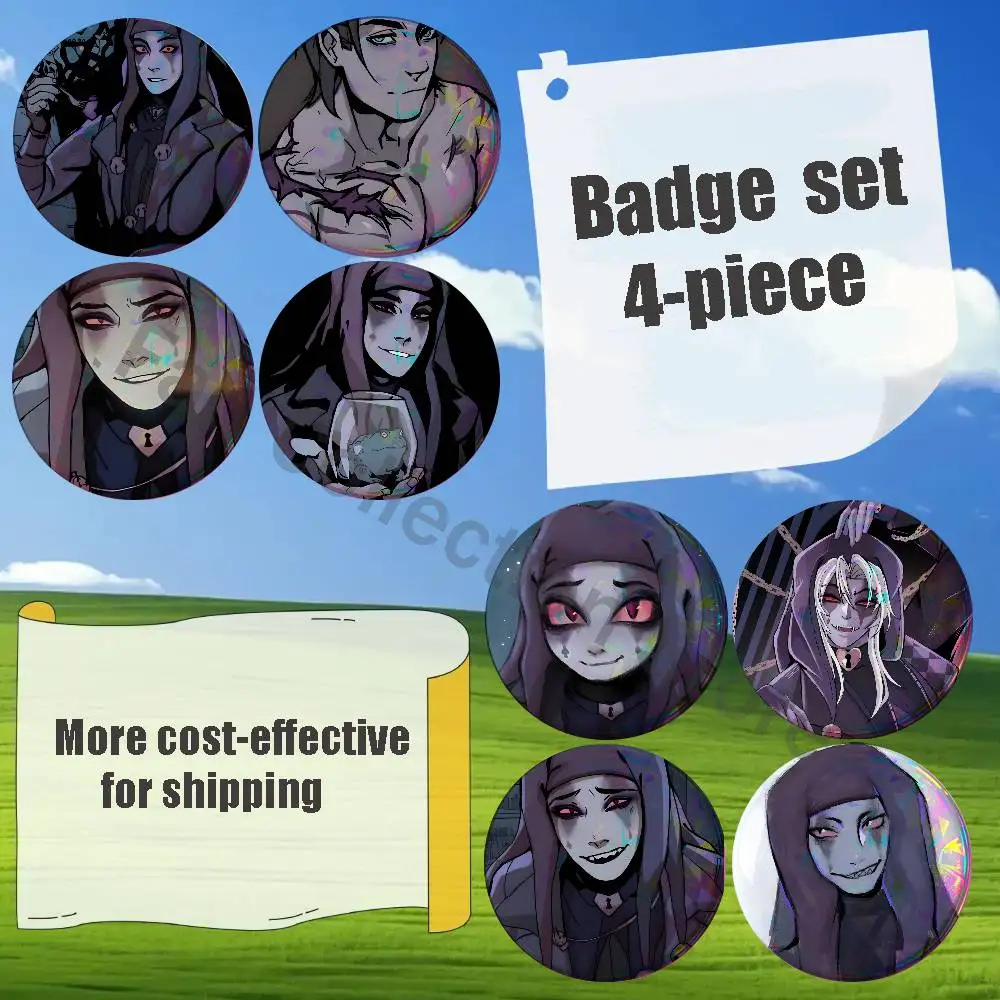 DETC D-Deiran Brooches for Backpack Accessories 25,32,44,58,75mm Round Enamel Pins 4-piece set Cartoon Anime Badge