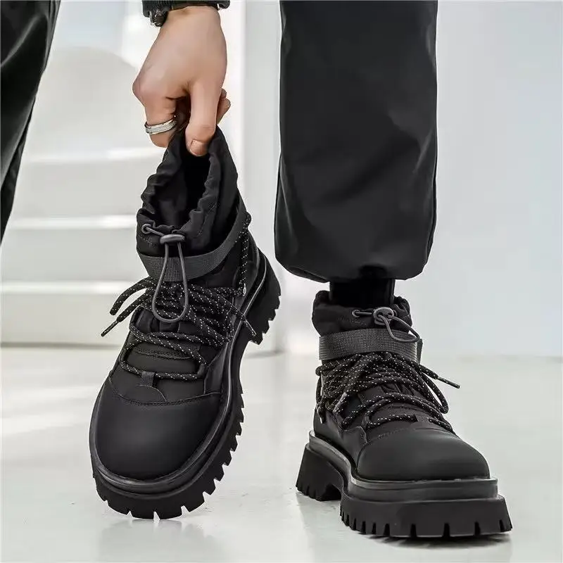 

Men's motorcycle boots 2026 thick soled height increasing workwear shoes outdoor hiking and exhibition high top men's shoes