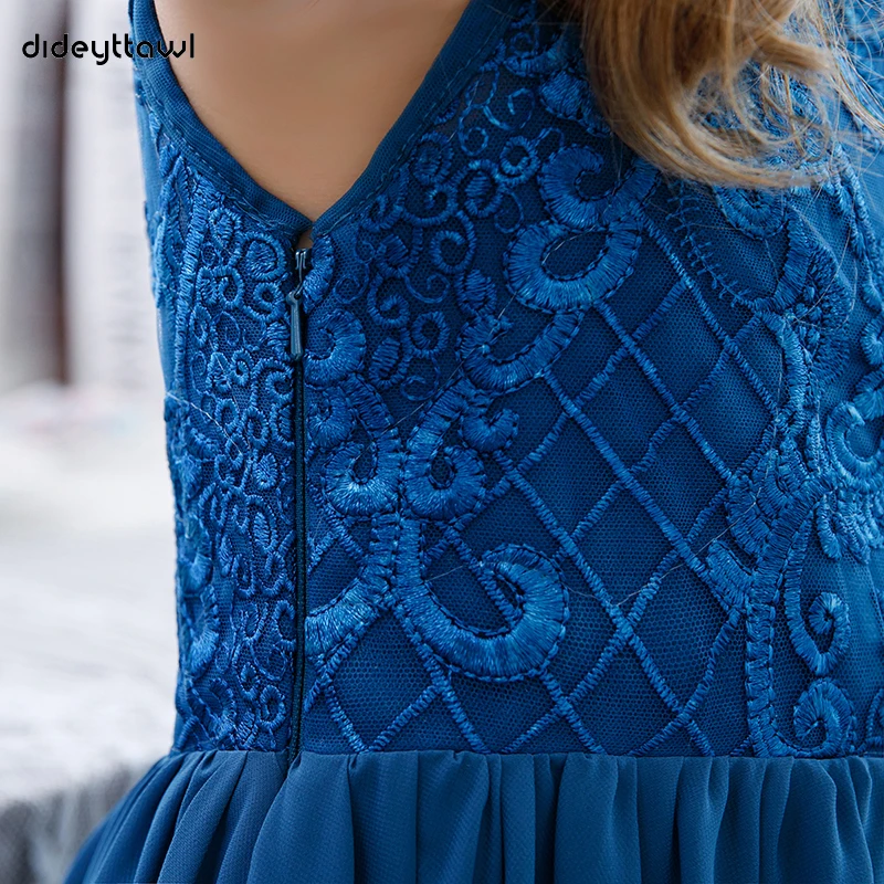 Muslimroyal Blue Chiffon Lace Flower Girls Dress Cap Sleeves a-line Junior abito da damigella d'onore festa di compleanno