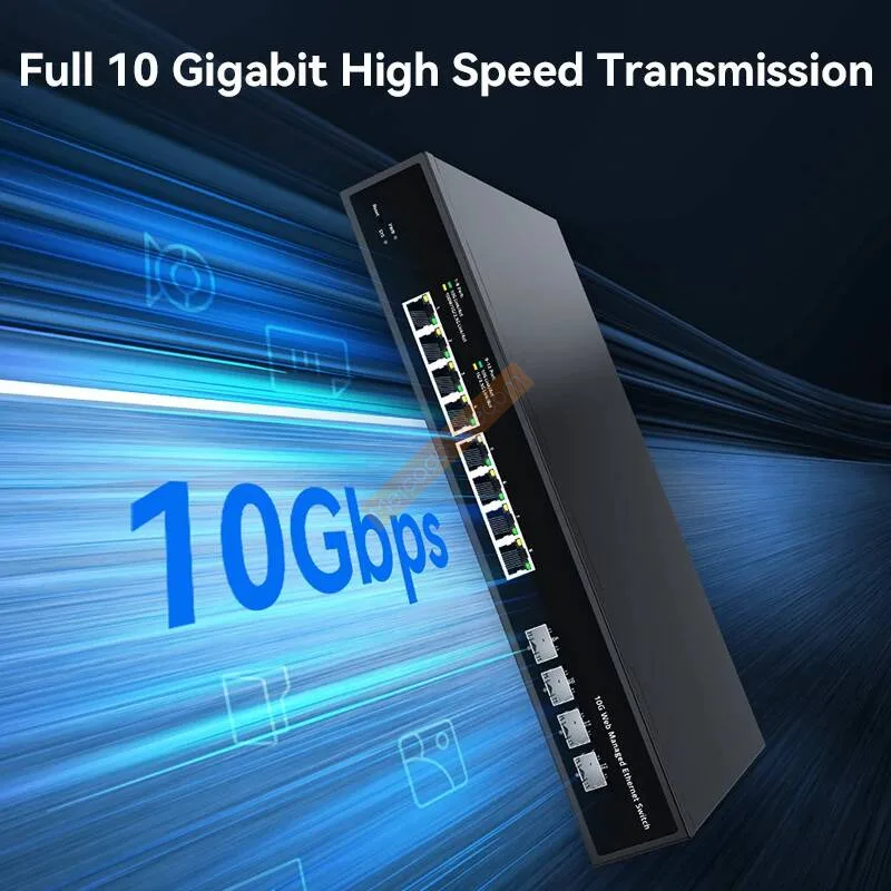 10Gb 8 Port Web Managed Ethernet Switch 10000M Network Switch with 4 Port SFP+ Homelab Networking Hub Internet Splitter