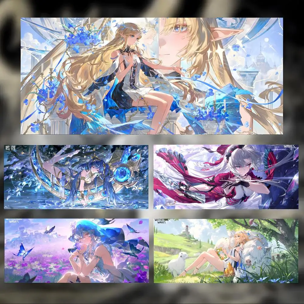 Video Game Action Wuthering Waves Mouse Pad Large Thick Desk Pad Stitched Edges Gaming Mouse Mat for PC
