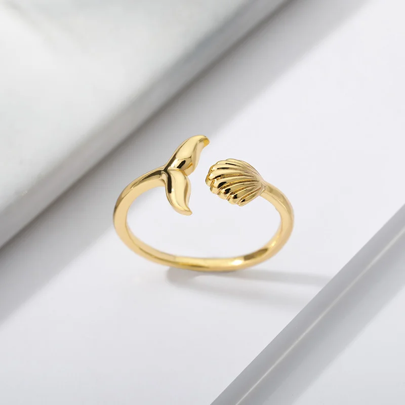 Mermaid Tail And Shell Rings Ocean Theme Jewelry Adjustable Stackable Promise Rings Female Male Accessories Gift