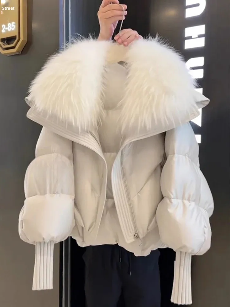 

Korean Sle Thiened ort down Cotton Jaet Women's Winter Coat Large Size Bread Sle Faux Fur Collar Quilted Coat