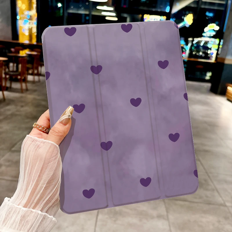 Cute Purple heart shell for iPad pro 10/11-Inch 2020/6th/7th /8th /Air 3rd/Air 4th/9th gen/Air 5th Gen 2022/Air 11