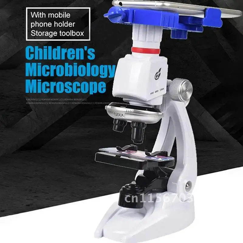 Microscope Compound LED Student Science Lab Kit With Phone Holder 100X 400X 1200X