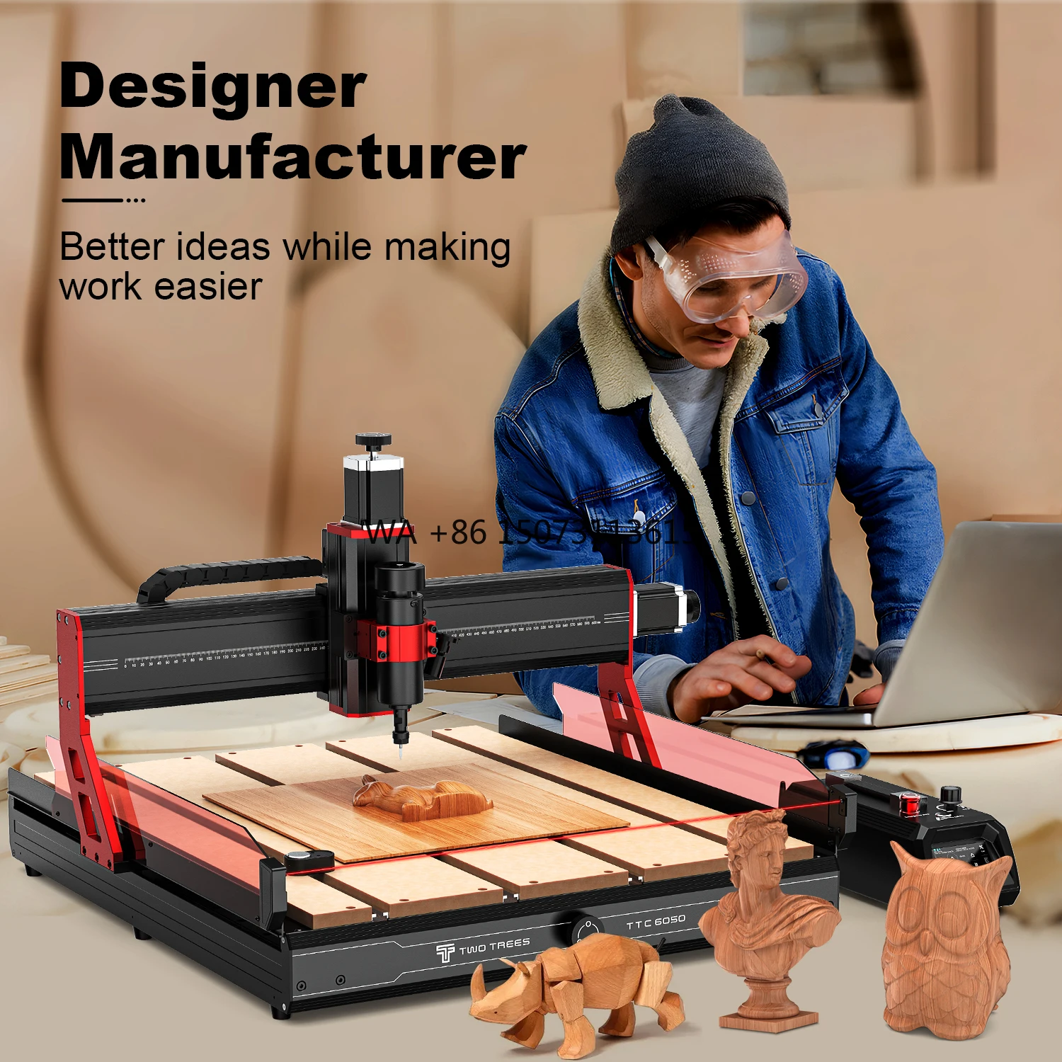 

China TWOTREES TTC6050 4-Axis CNC Router Machine USB Port for Wood 3D Stairs Metal Work Motor Bearing Core Components Sale Kenya