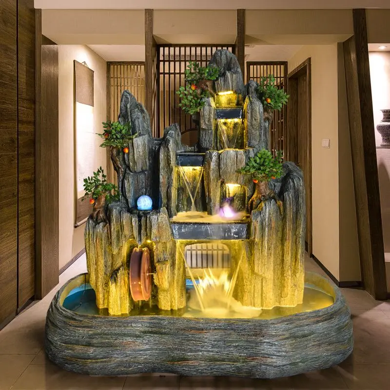 

Large floor-standing rockery water fountain Feng Shui wheel hotel living room garden indoor outdoor fish pond