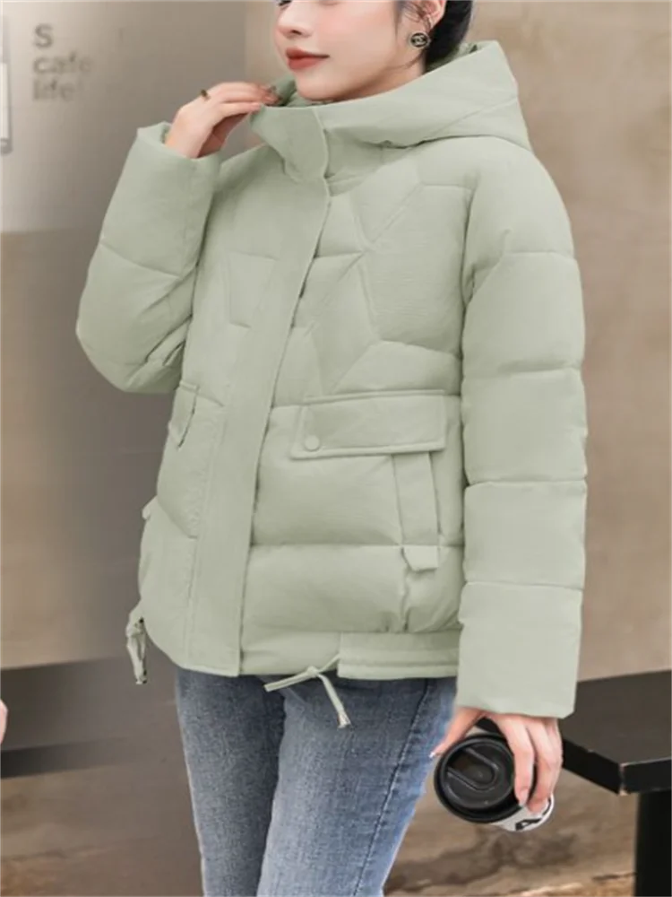 Short Cotton Coats Women Jacket Loose Hooded Jackets For Woman Outwear Pocket Lace Up Jackets Casual Zip Warm Jacket Female Coat