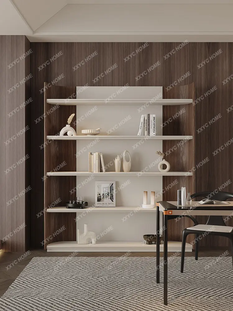 Minimalist modern light luxury bookcase office bookcase floor bookshelf solid wood layered shelf household storage tea cabinet