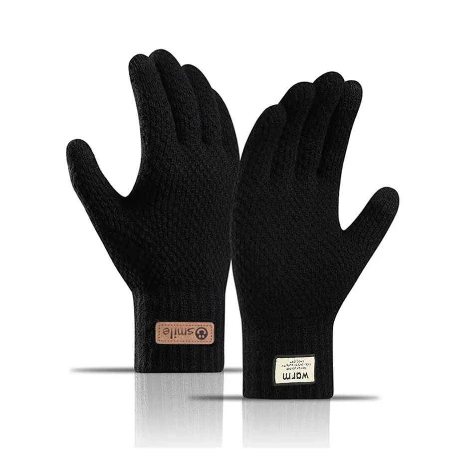 men\'s warm gloves winter touch screen plus fleece gloves cold warm wool knitted gloves 2024 new