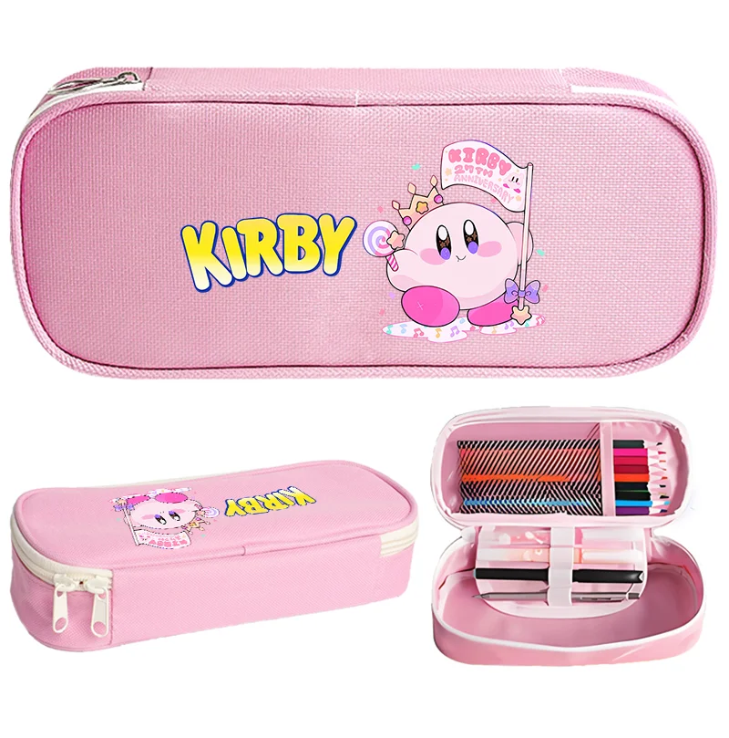 Star Kirbys Pencil Case Cute Cartoon Printed Watertight Large Capacity Pink Canvas Boxes Student Stationery Box Birthday Gift view 6