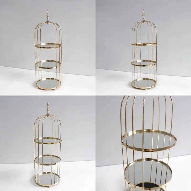 3 Tier Marble Cake Stand Metal Birdcage Dessert Rack Baking Tools Supplies Table Decoration for Snacks Pastries Party Display