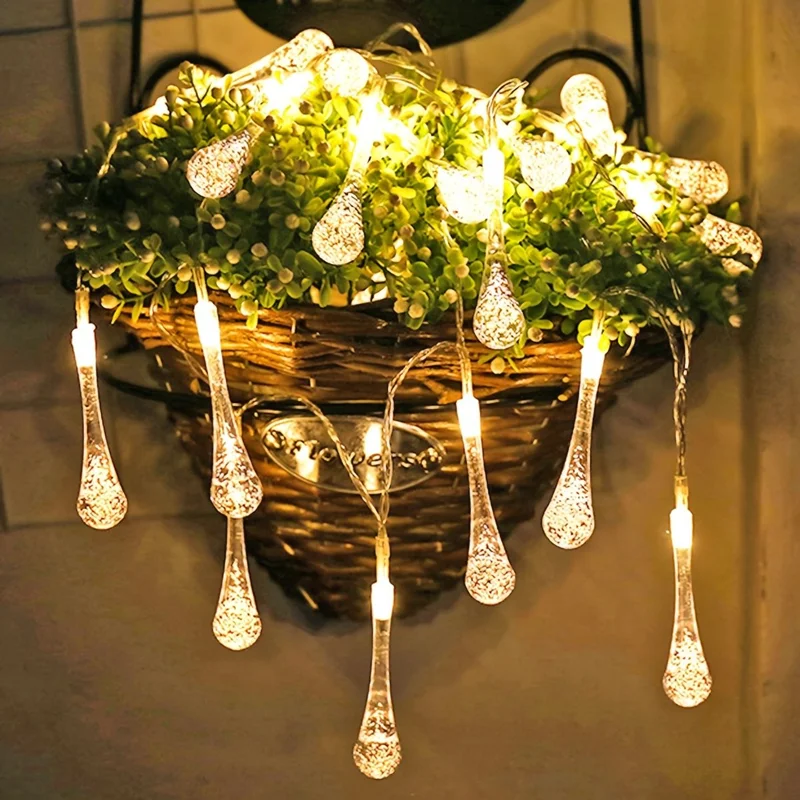 Waterdrop Bubble Ball Wedding Garland Lamp 40LED Fairy Holiday String Light Christmas Home Party Garden Decoration Battery Power