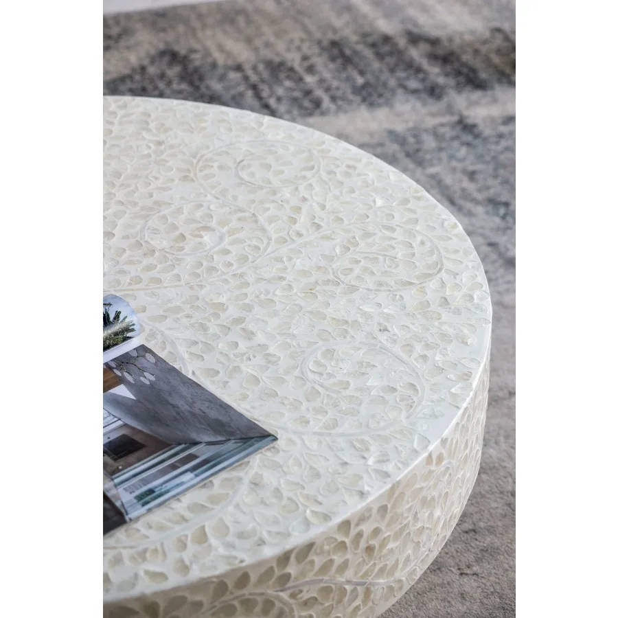 طاولة قهوة كابيز كريمية فريدة من نوعها مقاس 35 × 35 × 16 مع قاعدة ذهبية