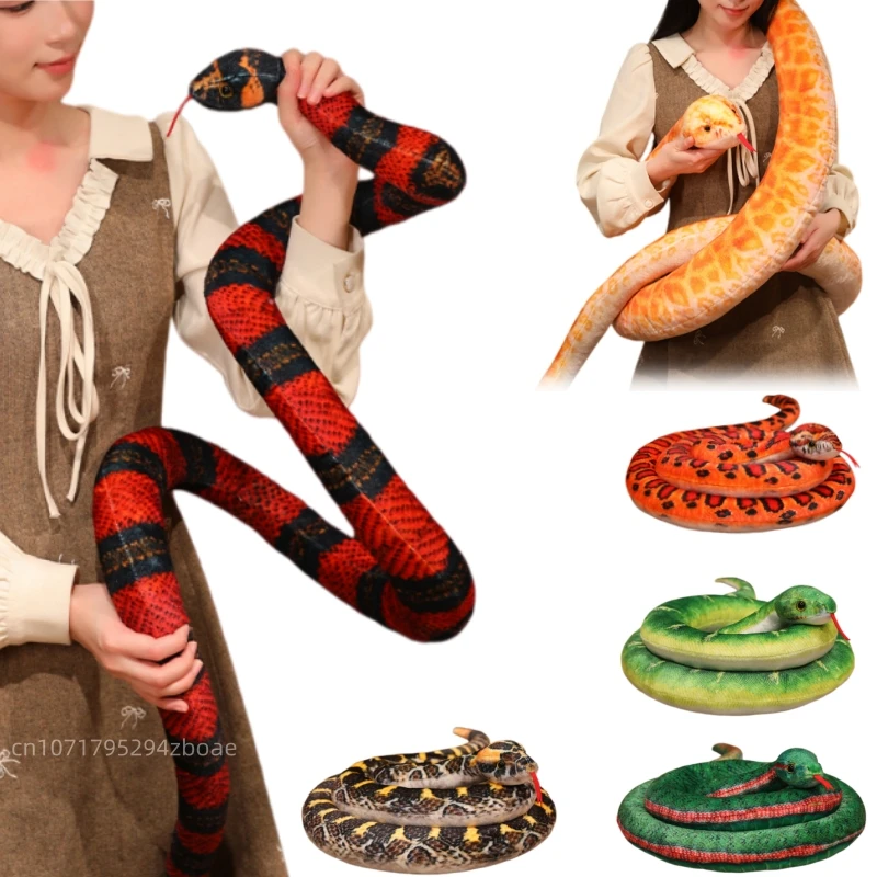 130-300cm Simulation Colorful Long Snake Plush Doll Lifelike Python Viper Reptile Plush Toy Home Decoration Gift For Children