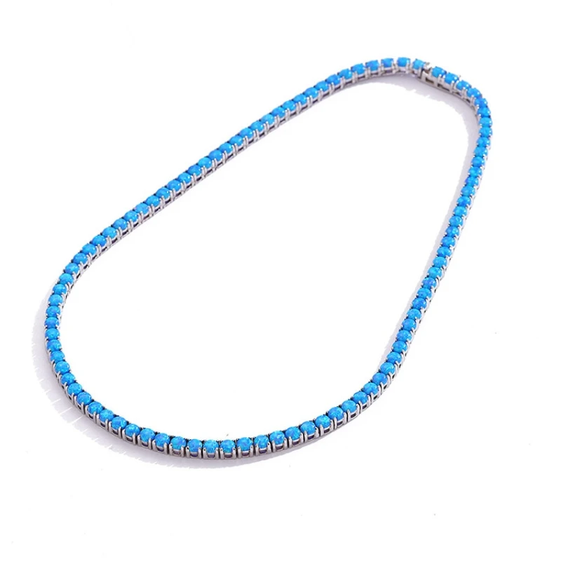 Bellux synthetic 4mm opal necklace 925 silver white gold plated design blue dreamy colorful collarbone chain