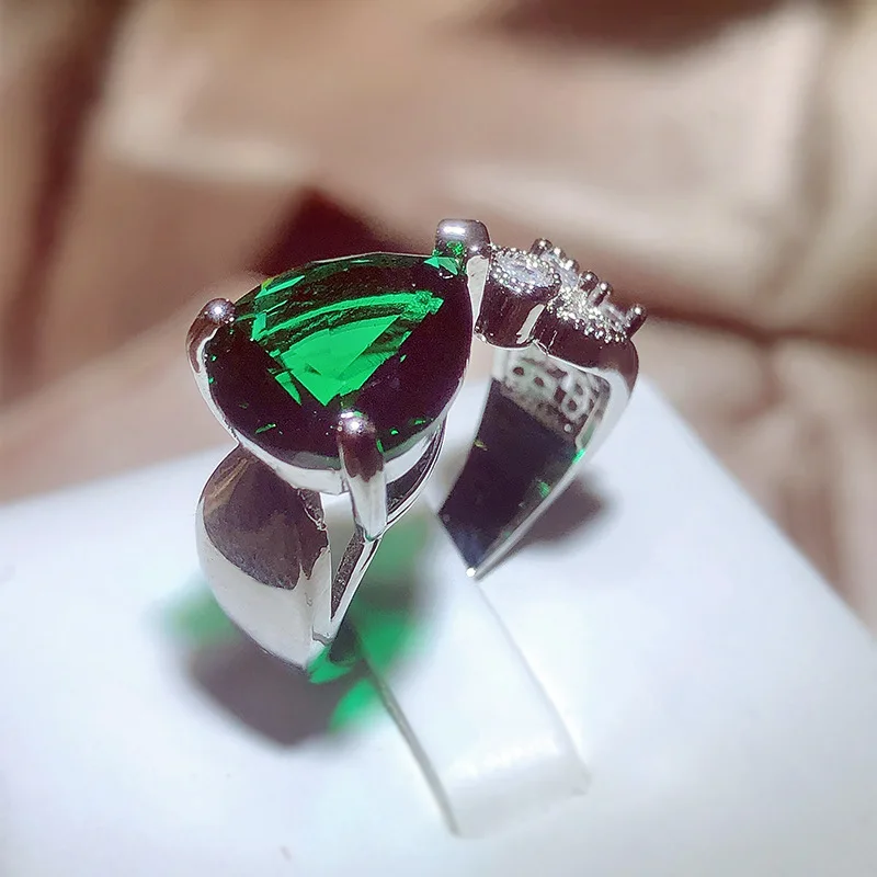 

Trend Irregular Oval Emerald Round Full Fiamond Opening Adjustable Couple Ring For Women Bridal Gifts Everyday Party Jewelry