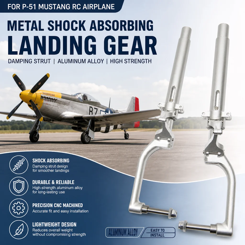 P51 Mustang Metal Shock Absorbing Landing Gear RC Warbird Damping Strut Aluminum Alloy Landing Gear for RC Airplane Models