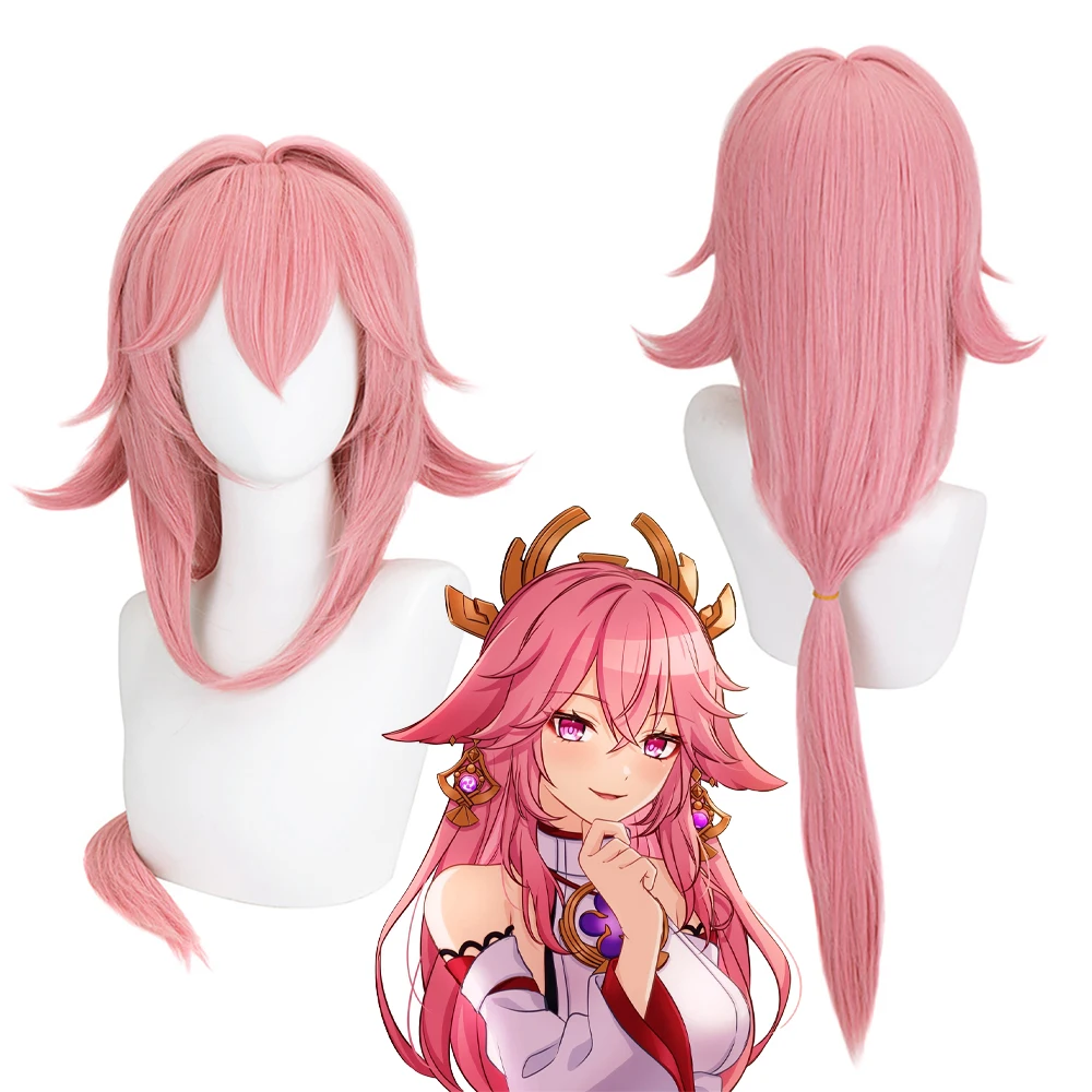 

Yae Miko Cosplay Wig Pink Pre-styled Long Straight Heat Resistant Synthetic Anime Hair for Halloween Comic Con with Free Wig Cap