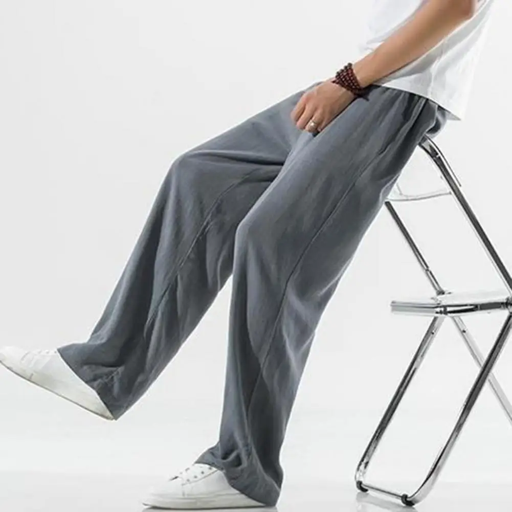 

Men Pants Men's Drawstring Elastic Waist Sweatpants with Pockets for Daily Wear Casual Sports Loose Straight Leg Trousers Secure