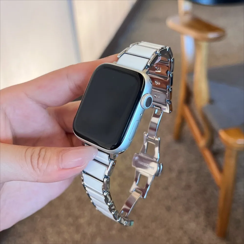 Schmetterlingsschließe, Metall-Harz-Armband, geeignet für Apple Watch 38mm-49mm, geeignet für iWatch SE Ultra 9-1