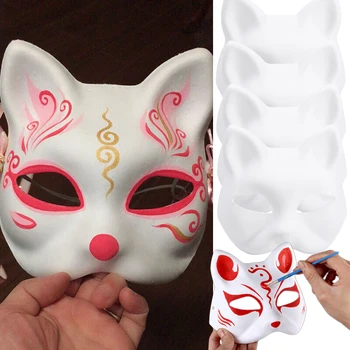 도색되지 않은 할로윈 여우 마스크, 빈 종이 마스크, 손으로 그린 애니메이션 할로윈 고양이 마스크, 파티 코스프레 액세서리 소품