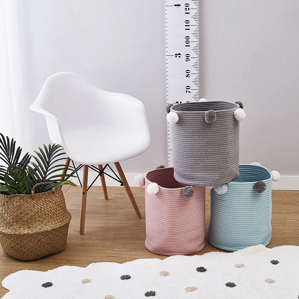 

Large Capacity Laundry Storage Basket Round Light Grey Cotton Clothes Organizer Dustproof Collection Hamper