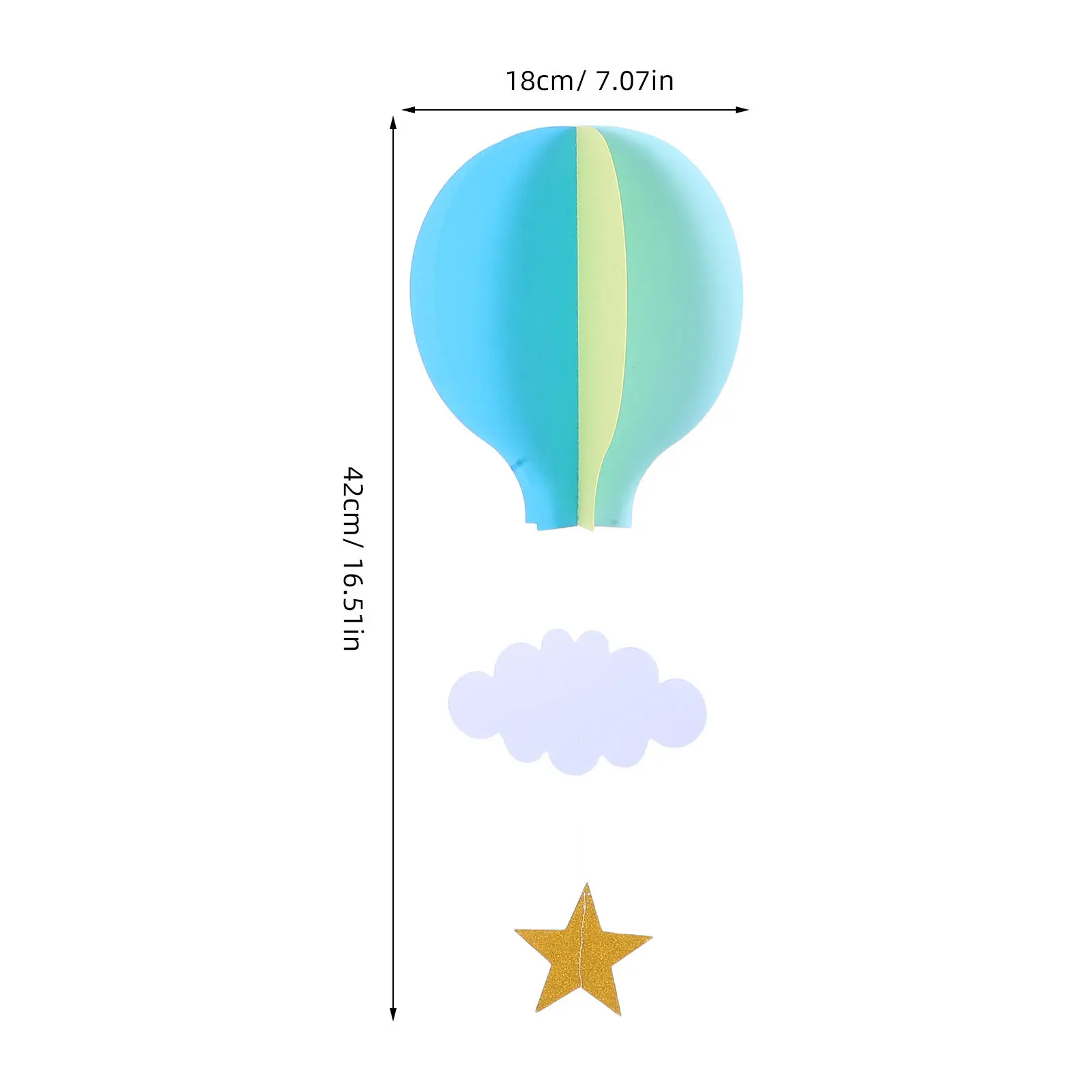 4pcs 3d Paper Pendant Hot Air Balloons Clouds Stars Hanging Ornaments For Home Decor Decoration(Light Blue Sky Blue And Beige)