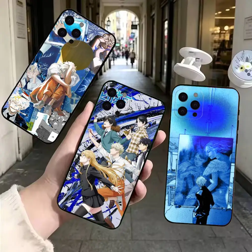 Funda de Teléfono Suave Negra de Moda Anime Blue P-Period Compatible con iPhone 11, 12, 13, 14, 15, 16, 17 Pro Max Mini Plus Air