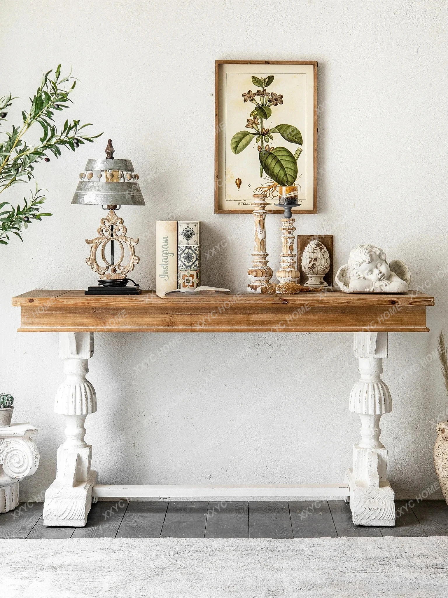 Solid Wood  Roman Column Console Tables Studio Photography Decorative Wall Side Table