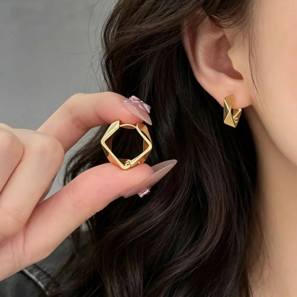 Metal Material French Hoop Earrings Rhombus Shape Irregular Geometry Irregular Geometry Earrings Minimalist