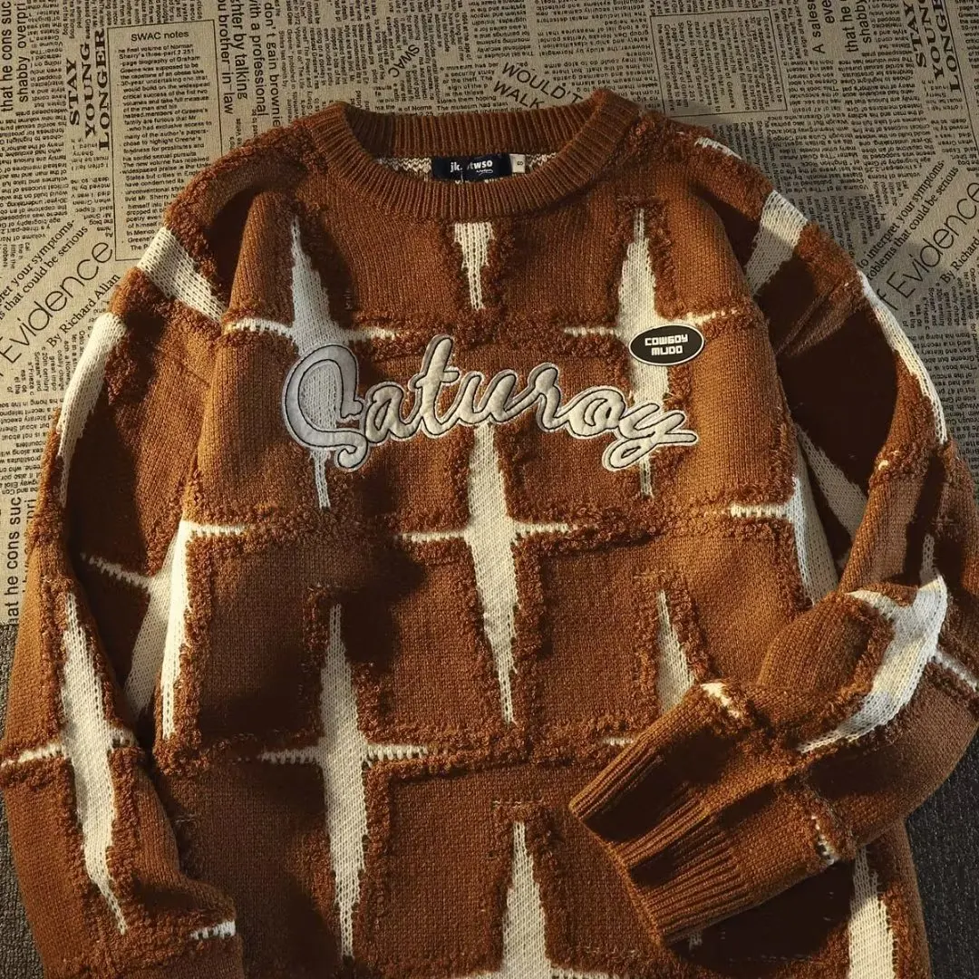 Siren Chic American Retro High Street Star Sweater Men's Spring Autumn Loose Lazy Style Oversize Japanese Knitted Jacket