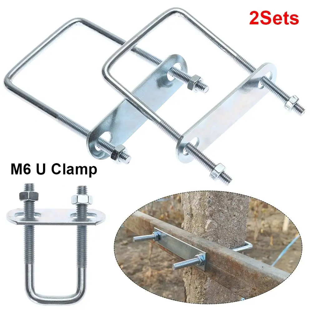 2 Sets langlebige quadratische Eisenklemmen, rechtwinklige U-Bolzen-Schrauben, Rohr-U-Klemmen mit Schallwand, M6 Squa Bolt