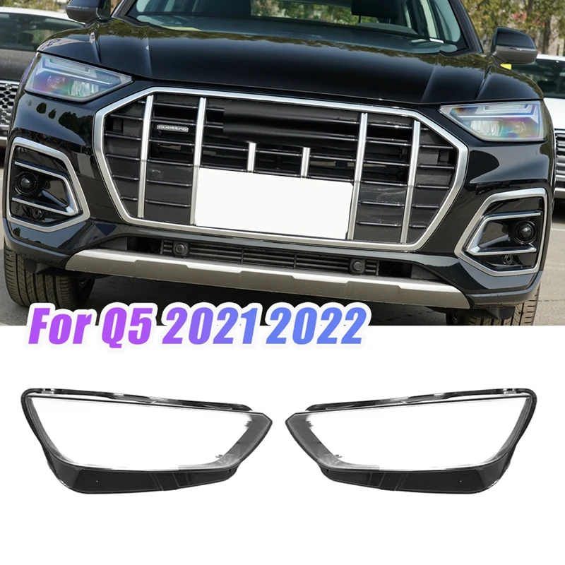 

1 Pair Left+Right For - Q5 2021 2022 Car Headlight Lens Cover Head Light Lamp Lampshade Front Light Shell Cover