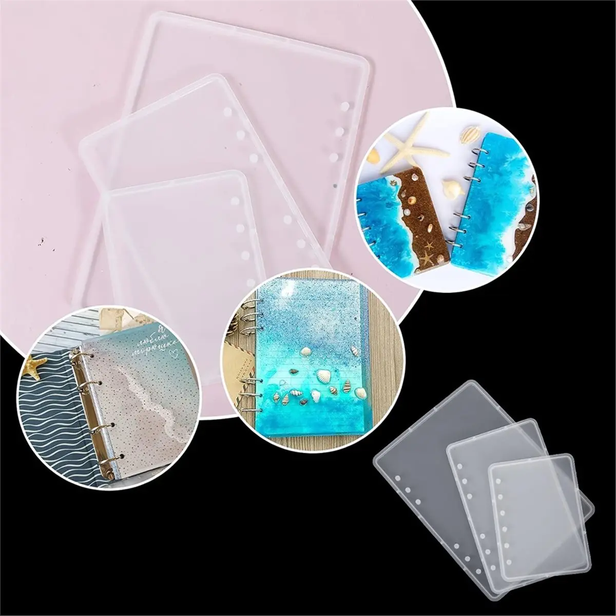 【Limited Offer】Resin Notebook Cover Mold Set, 3 Sizes A5 A6 A7, Silicone Molds with Binder Holes for DIY Crafts