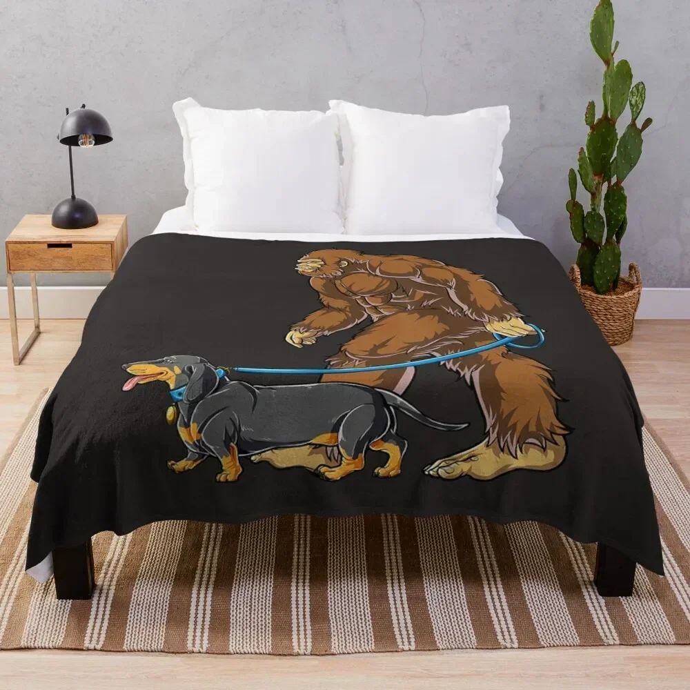 Bigfoot Dog Walk Dachshund Sasquatch Throw Blanket Camping blankets and throws Shaggy Blankets