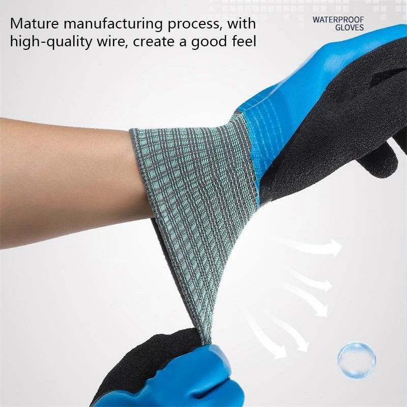 1Pair Winter Waterproof Work Safety Thermal Gloves Anti-Slip Grip Rubber Garden Gloves For Worker Builder Hands Protection