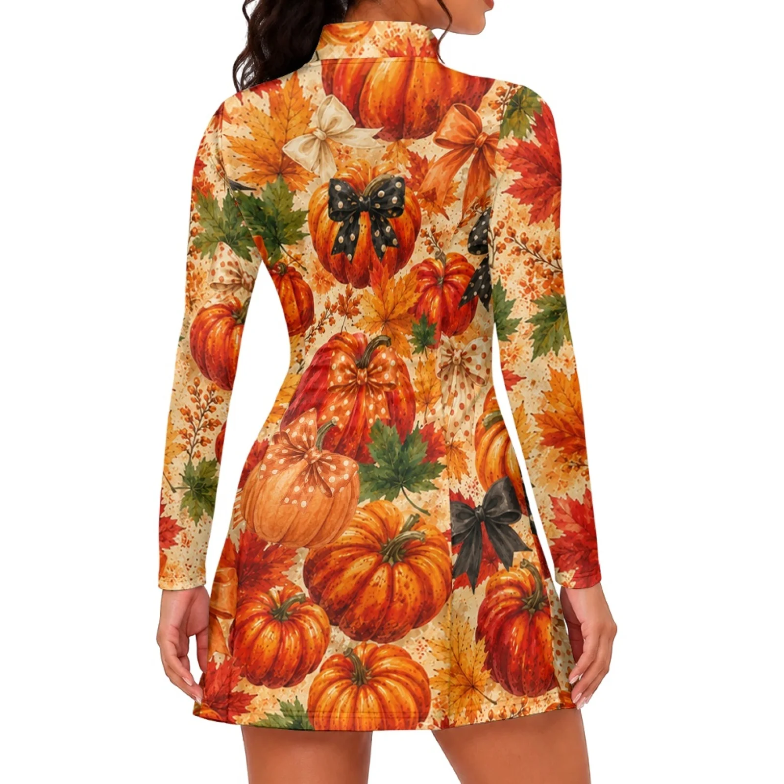 PENSTROLL Pumpkin Maple Leaf Print 2 Piece Sets Romper Dress Slim Fit Breathable Womens Golf Tennis Dress for Casual Activities