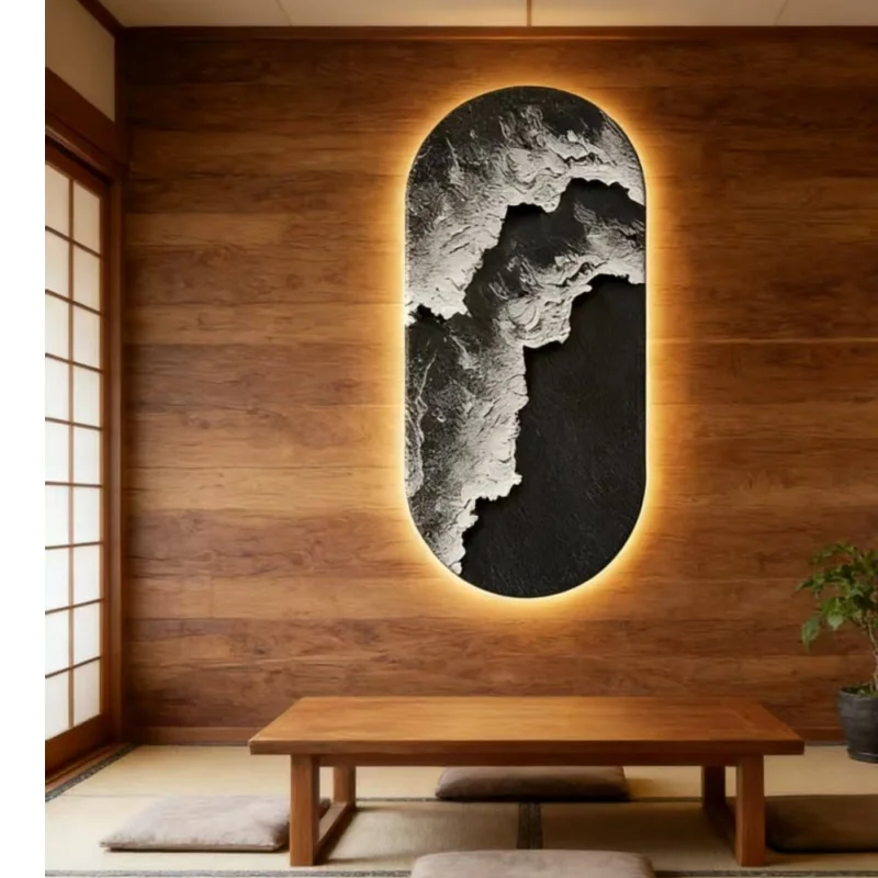 Abstract Ocean Waves Entrance Decoration Painting Corridor Arched Hanging Painting Entrance Light up Mural Painting