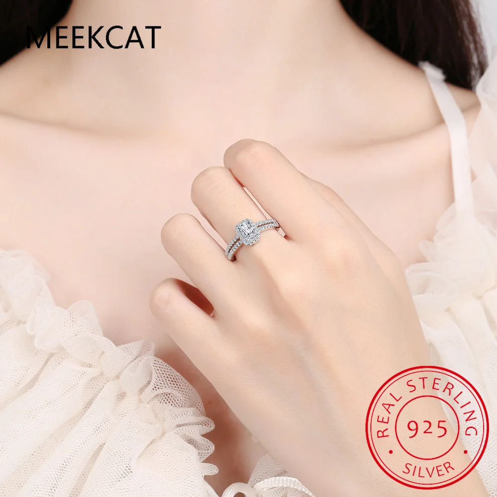 1CT Emerald Cut Moissanite Solitaire Ring for Women 925 Sterling Silver Simulated Lab Diamond Wedding Band Bride Fine Jewelry