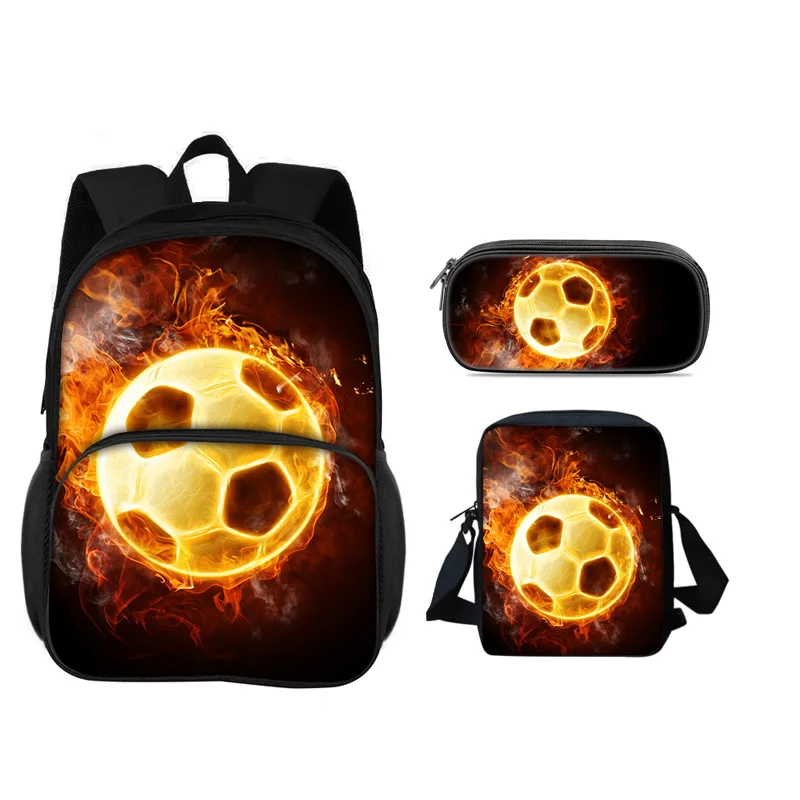 Soccer new round front bag backpack pencil case shoulder bag 3Pcs Set the best companion for male and female students in school