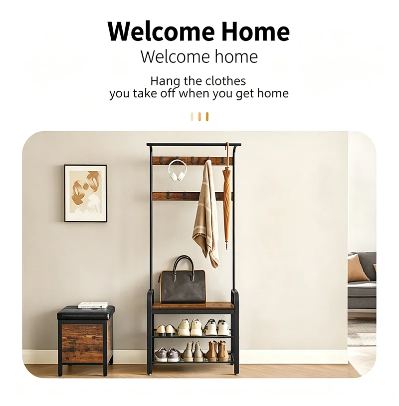 Multifunctional Coat Rack Simple with Wood Storage Shoe Rack with Hook Freestanding Clothes Rack Fo Entryway Bedroom Living Room