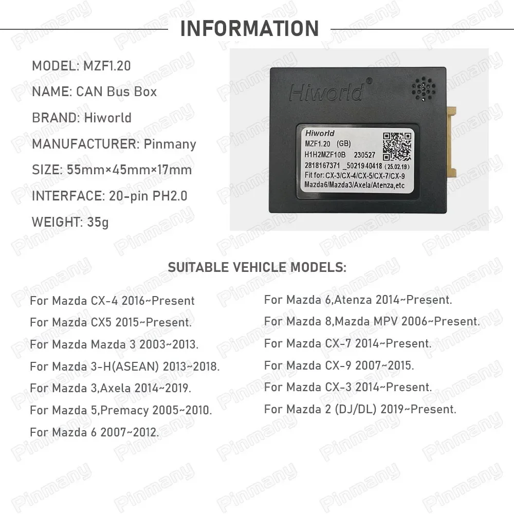 Car Stereo CAN Bus Adapter Android Radio CANBus Hiworld MZF1 for Mazda 2 3 5 6 8 CX-3 CX-4 CX5 CX-7 CX-9 Axela Premacy Atenza
