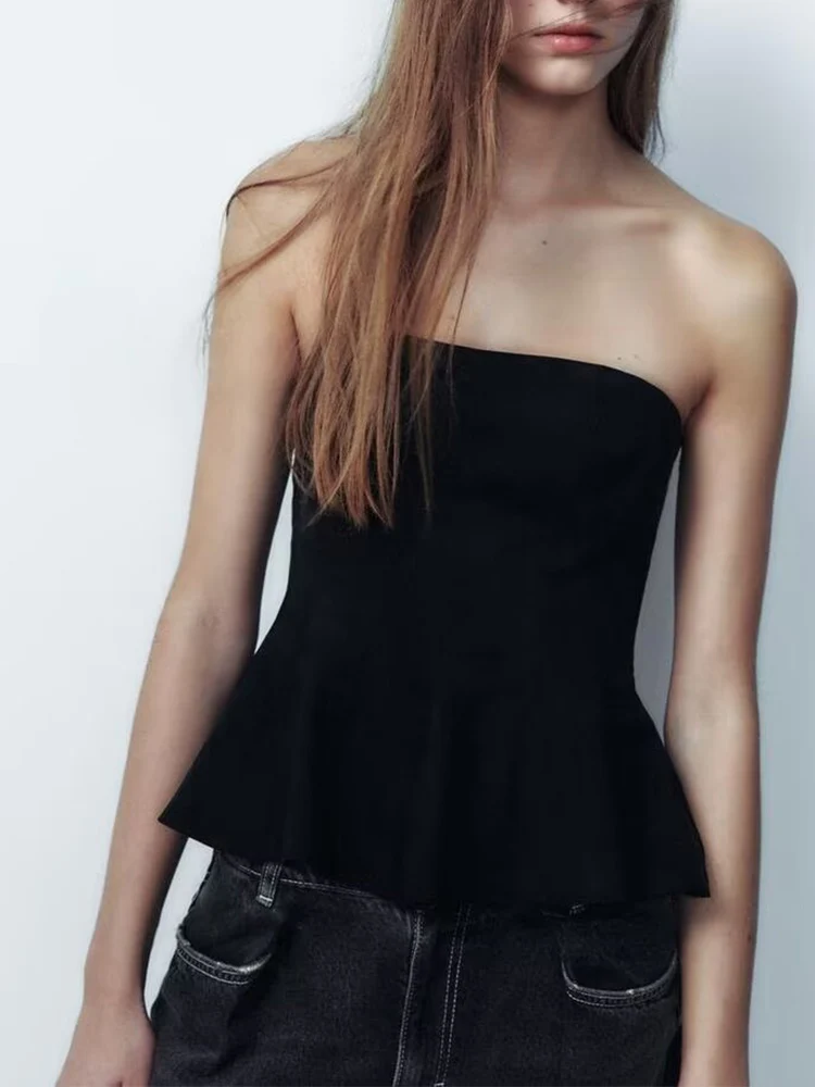

European and American style new women's fashion versatile suede texture effect short skirt hem slim tube top