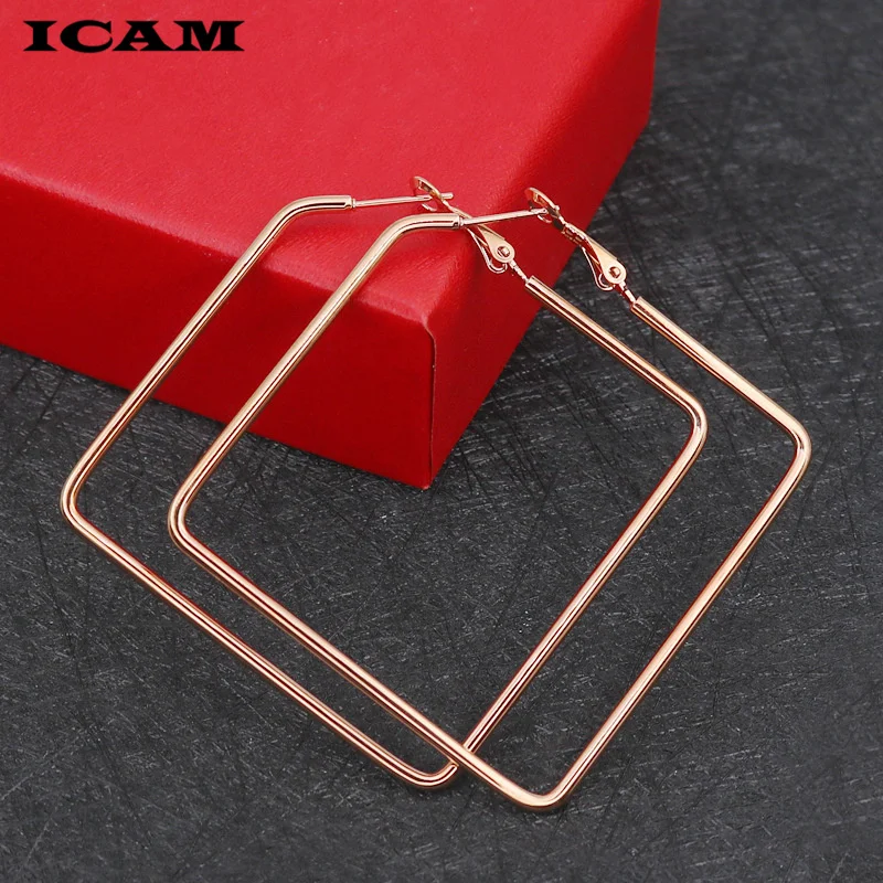 ICAM Punk Hyperbole Big Square Circle  Hoop Earrings For Women 2018 Fashion Jewelry Boho Simple Earrings Pendientes